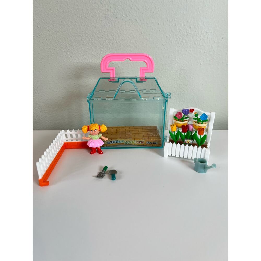 Vtg 80s 90s My Little Garden Mini Doll Play-set w Carry Case Travel Type